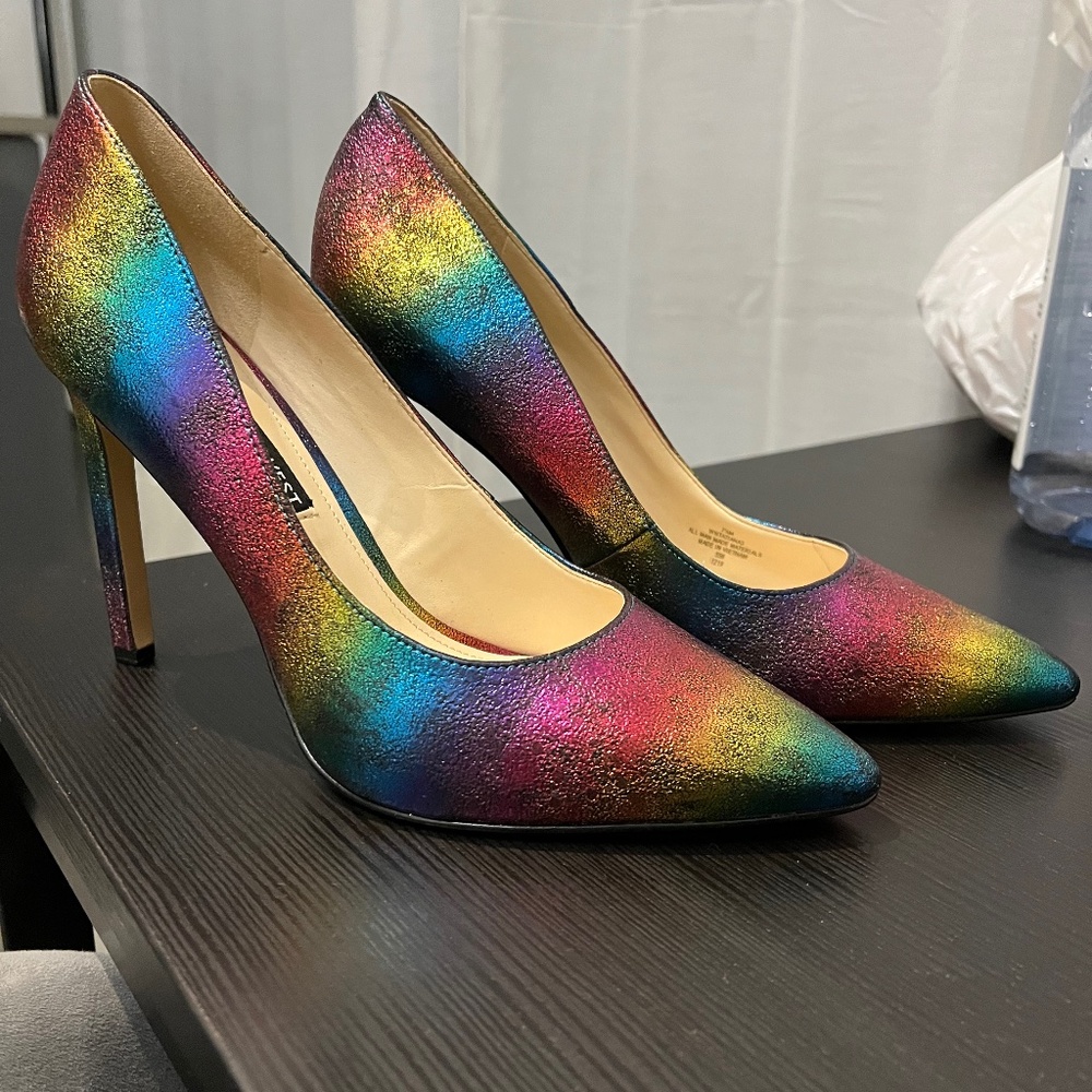 Shiny rainbow high heels